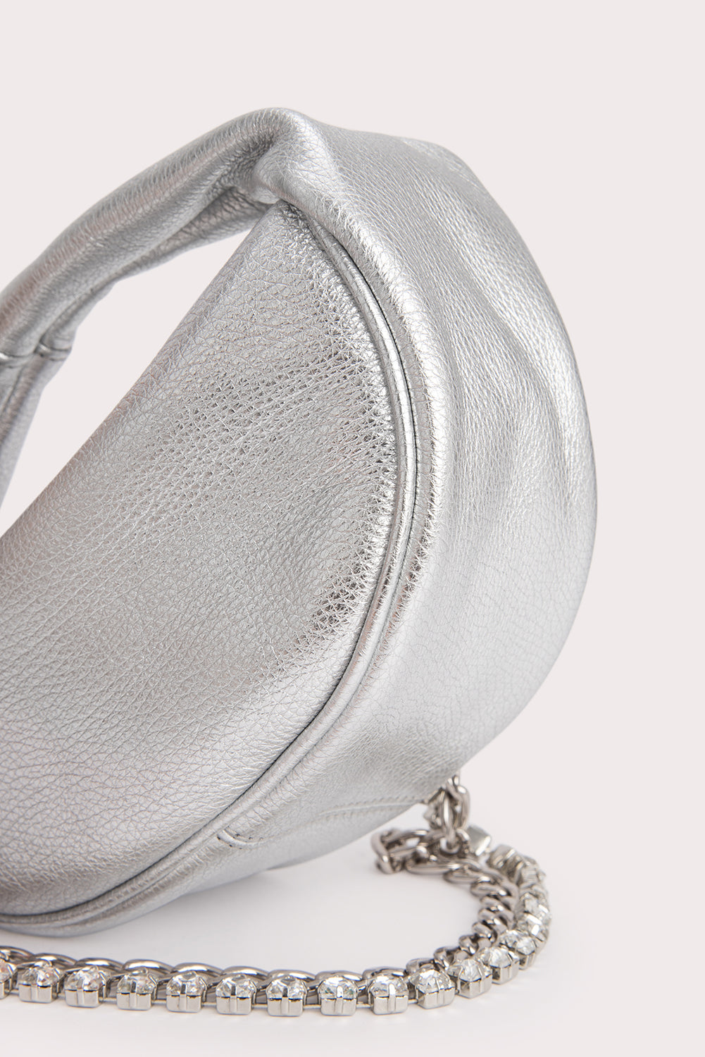 Baby Cush Silver Flat Grain Leather and Crystal Chain