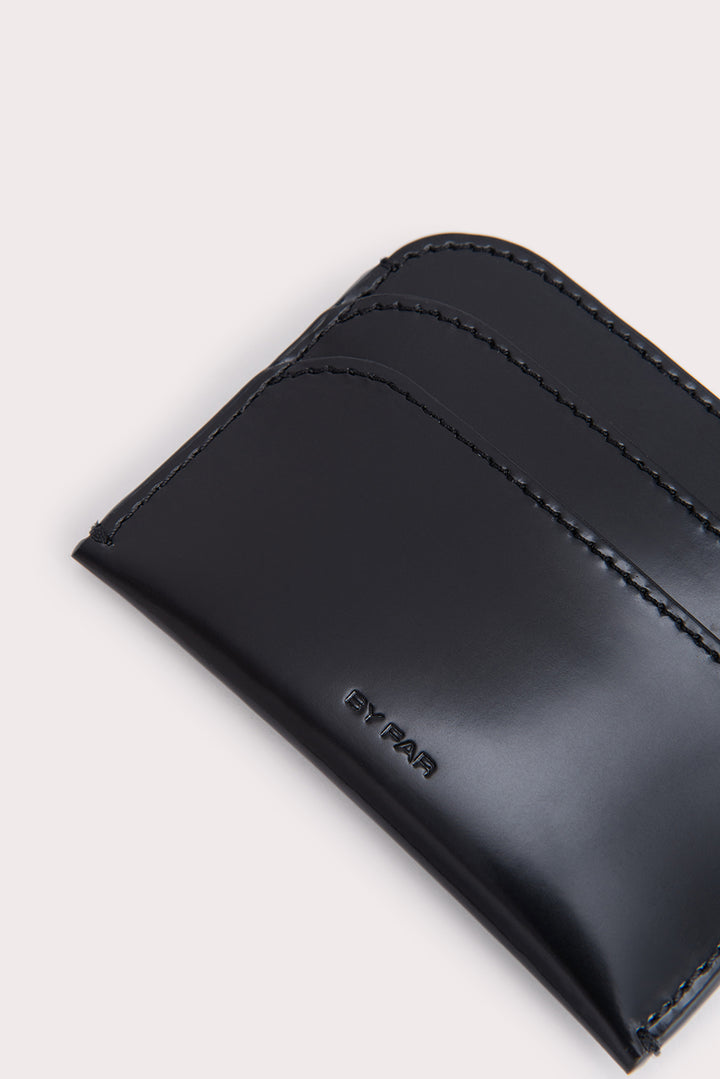 Horizon Card Holder Black Semi Patent Leather