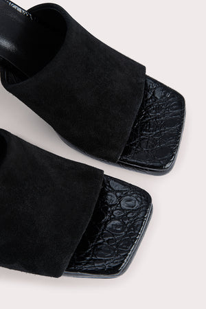 Beliz Black Croco and Suede Leather