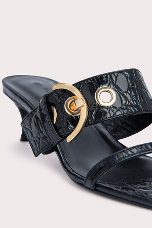 Bettina Black Circular Croco Embossed Leather