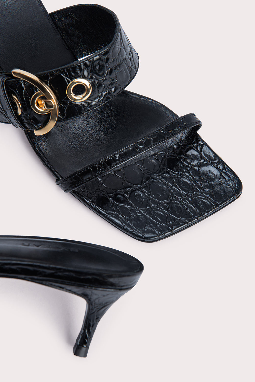 Bettina Black Circular Croco Embossed Leather