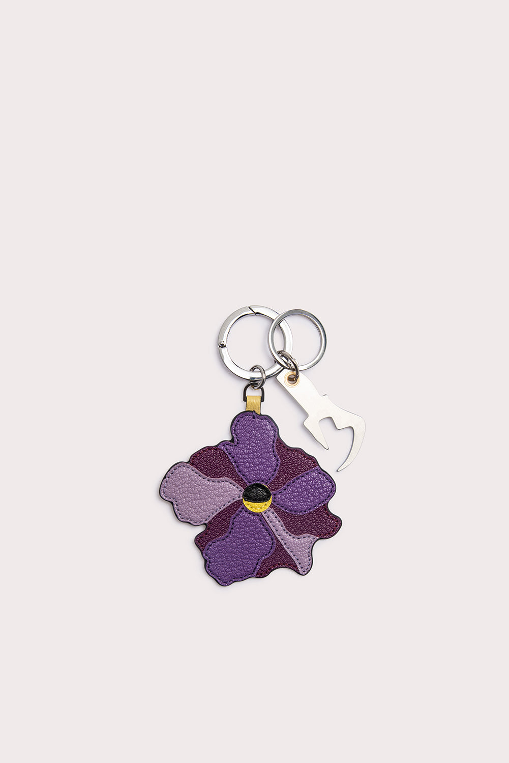 Midnight Flower Charm Mixed Grained Leather