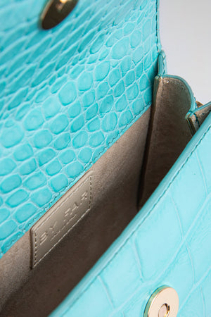Mini Aqua Blue Croco Embossed Leather
