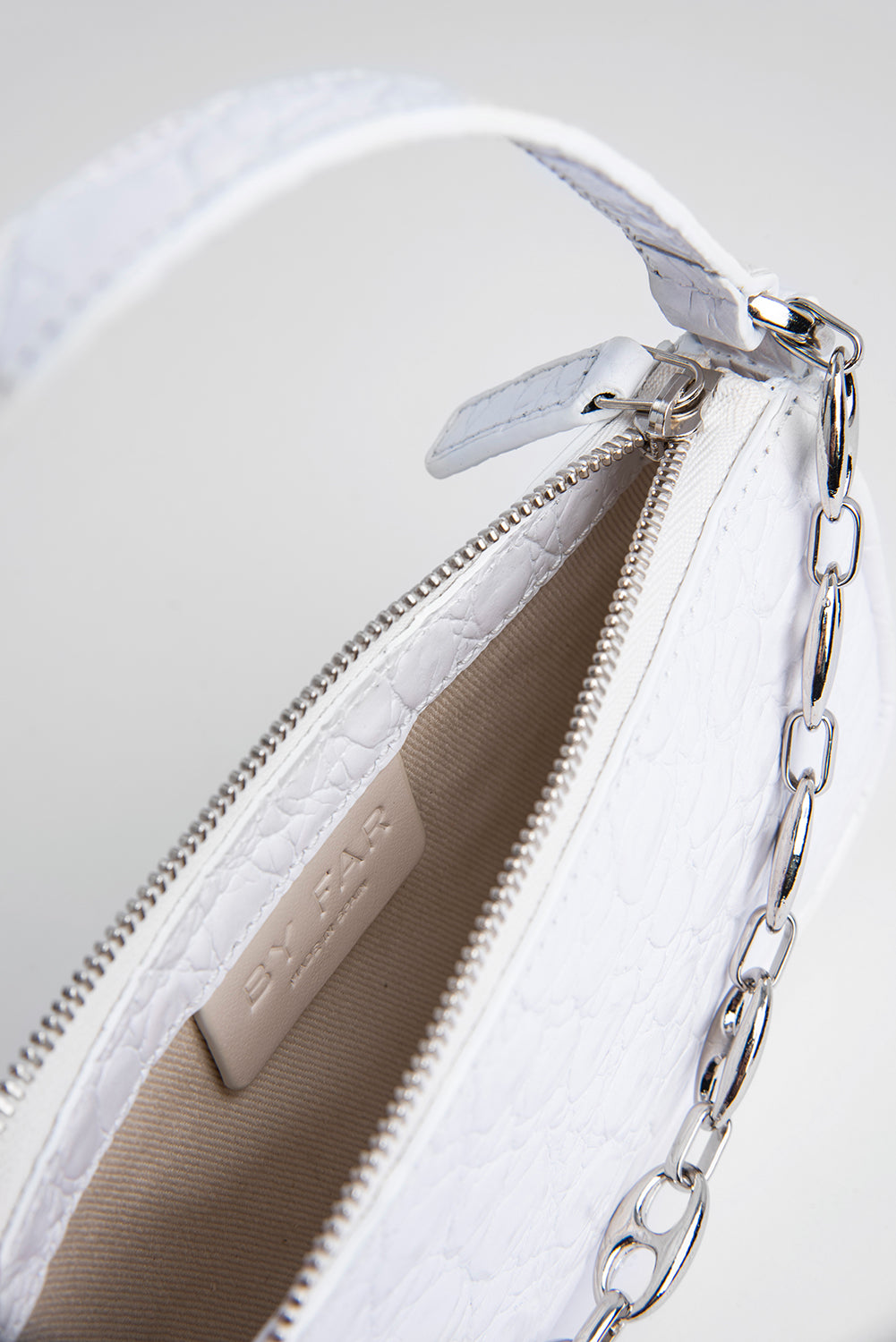 Mini Rachel Optic White Circular Croco Embossed Leather