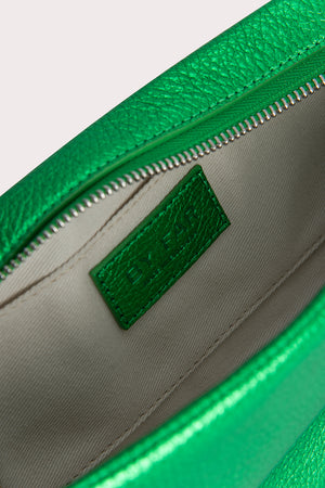 Dulce Long Green Metallic Grain Leather