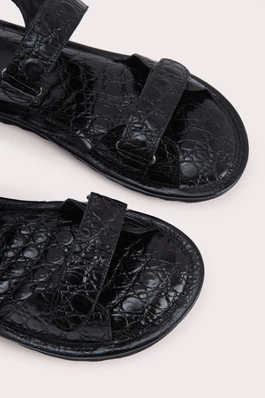 Gideon Black Circular Croco Embossed Leather