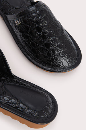 Larry Black Circular Croco Embossed Leather