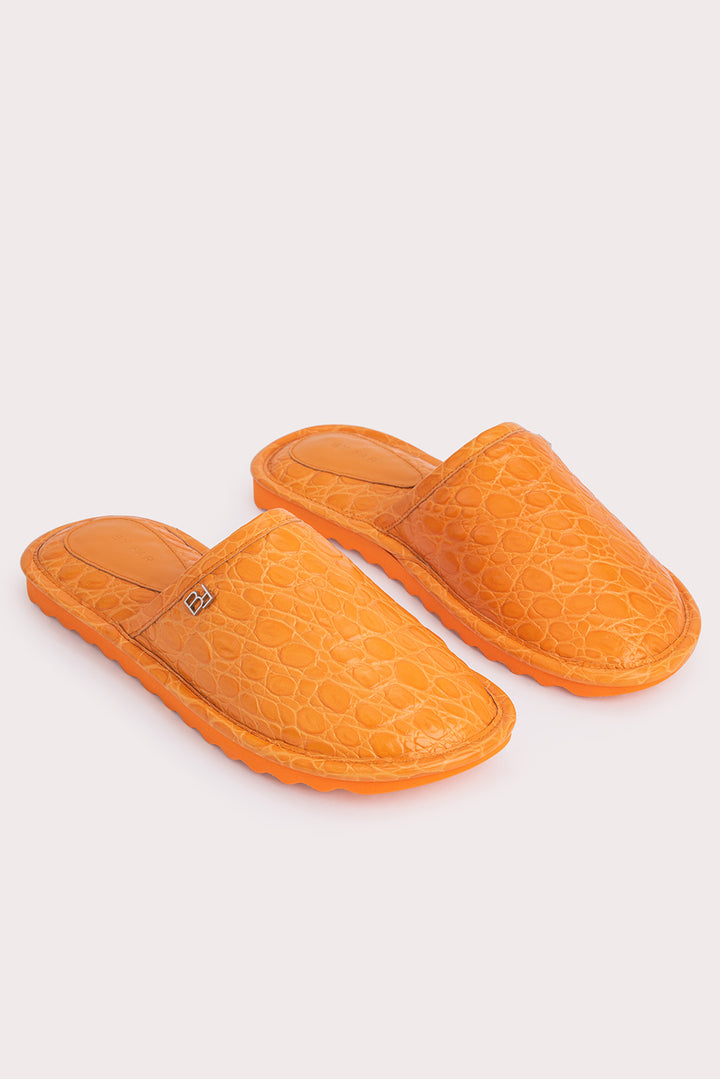 Larry Orange Circular Croco Embossed Leather