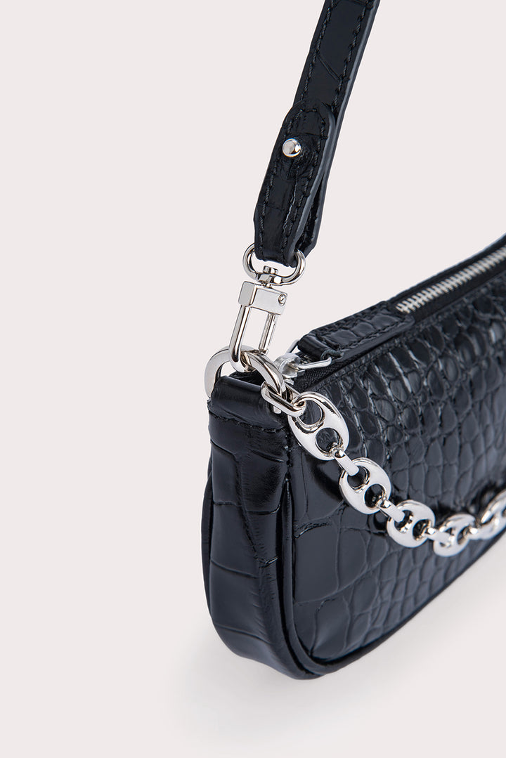 Mini Rachel Black Croco Embossed Leather