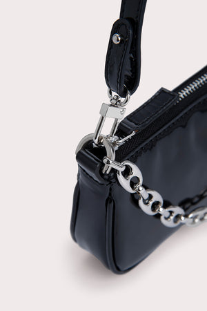 BY FAR Mini Rachel Semi Patent Leather Bag in Black