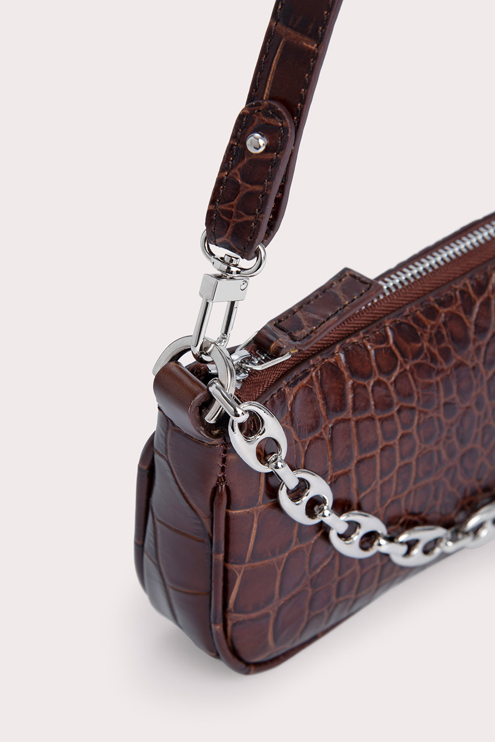 BY FAR rachel mini chain-embellished croc-effect leather shoulder