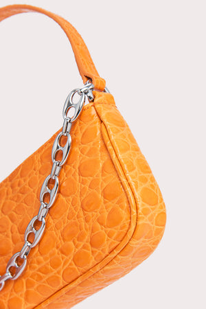 Mini Rachel Orange Circular Croco Embossed Leather