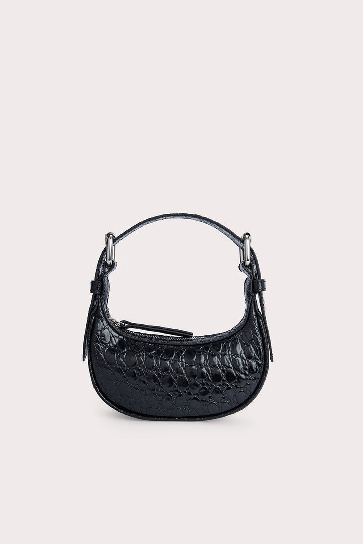 Mini Soho Black Circular Croco Embossed Leather – BY FAR