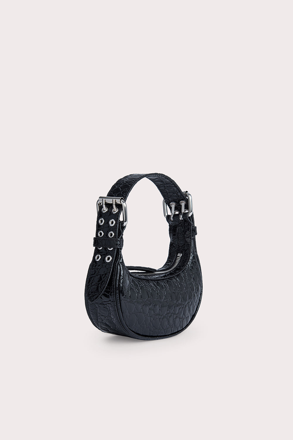 Mini Soho Black Circular Croco Embossed Leather - BY FAR