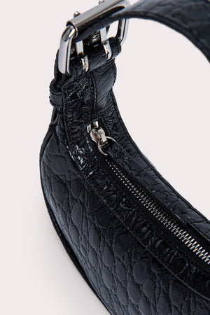 Mini Soho Black Circular Croco Embossed Leather