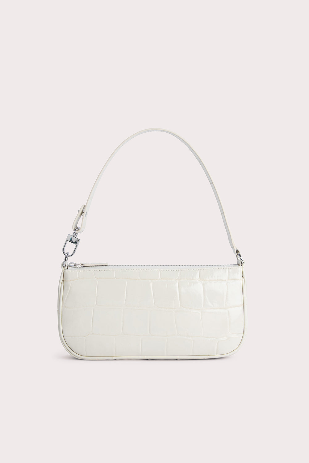 BY FAR: Rachel shoulder bag in crocodile print leather - White