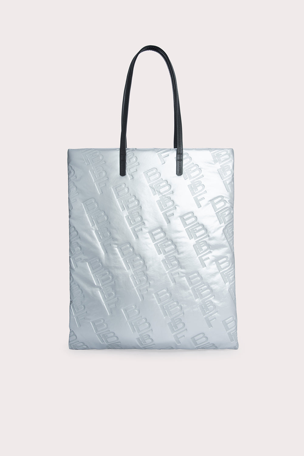 Slim Tote Silver Embossed Shellsuit Fabric and Leather